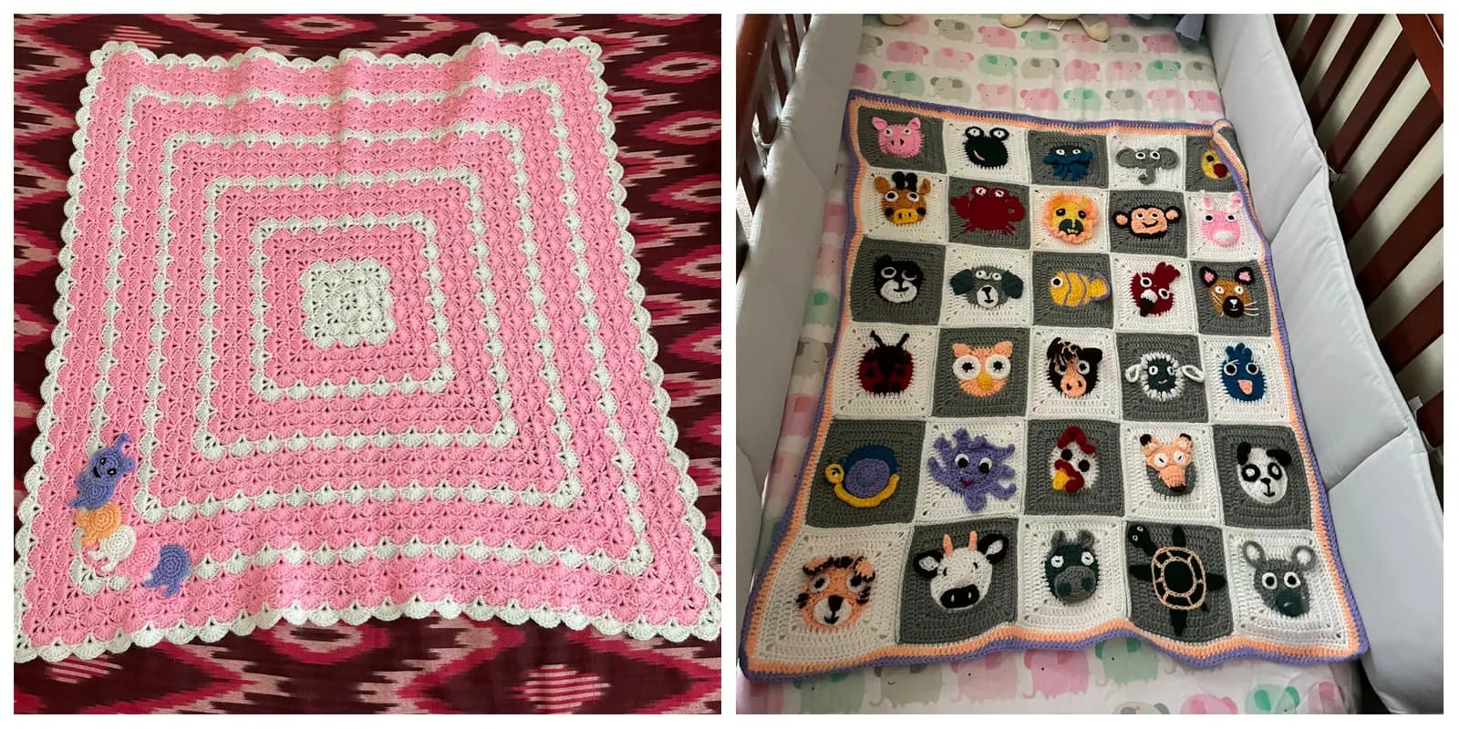 Handmade crochet baby blanket on display