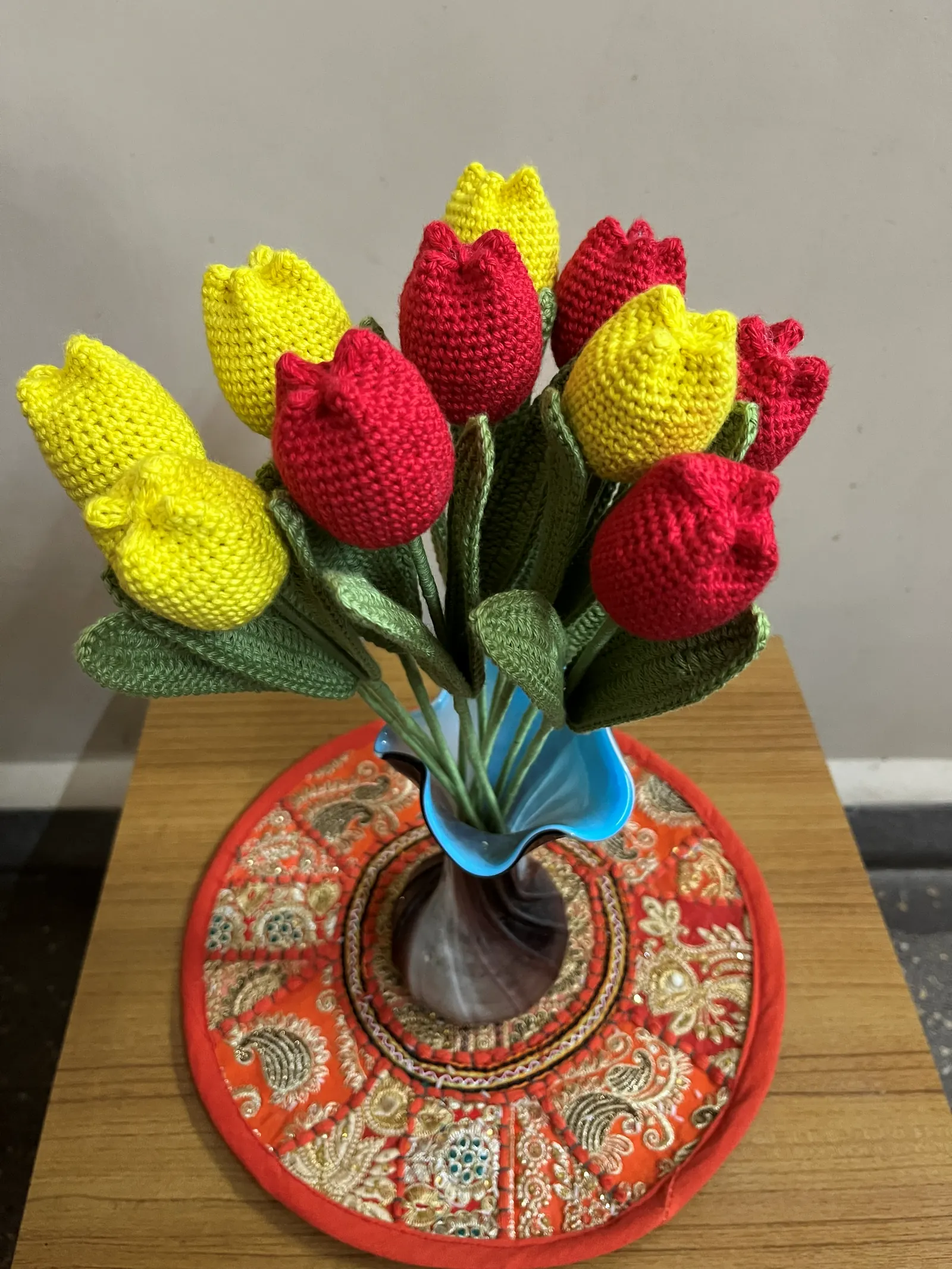 Bright multicolor crochet bouquet
