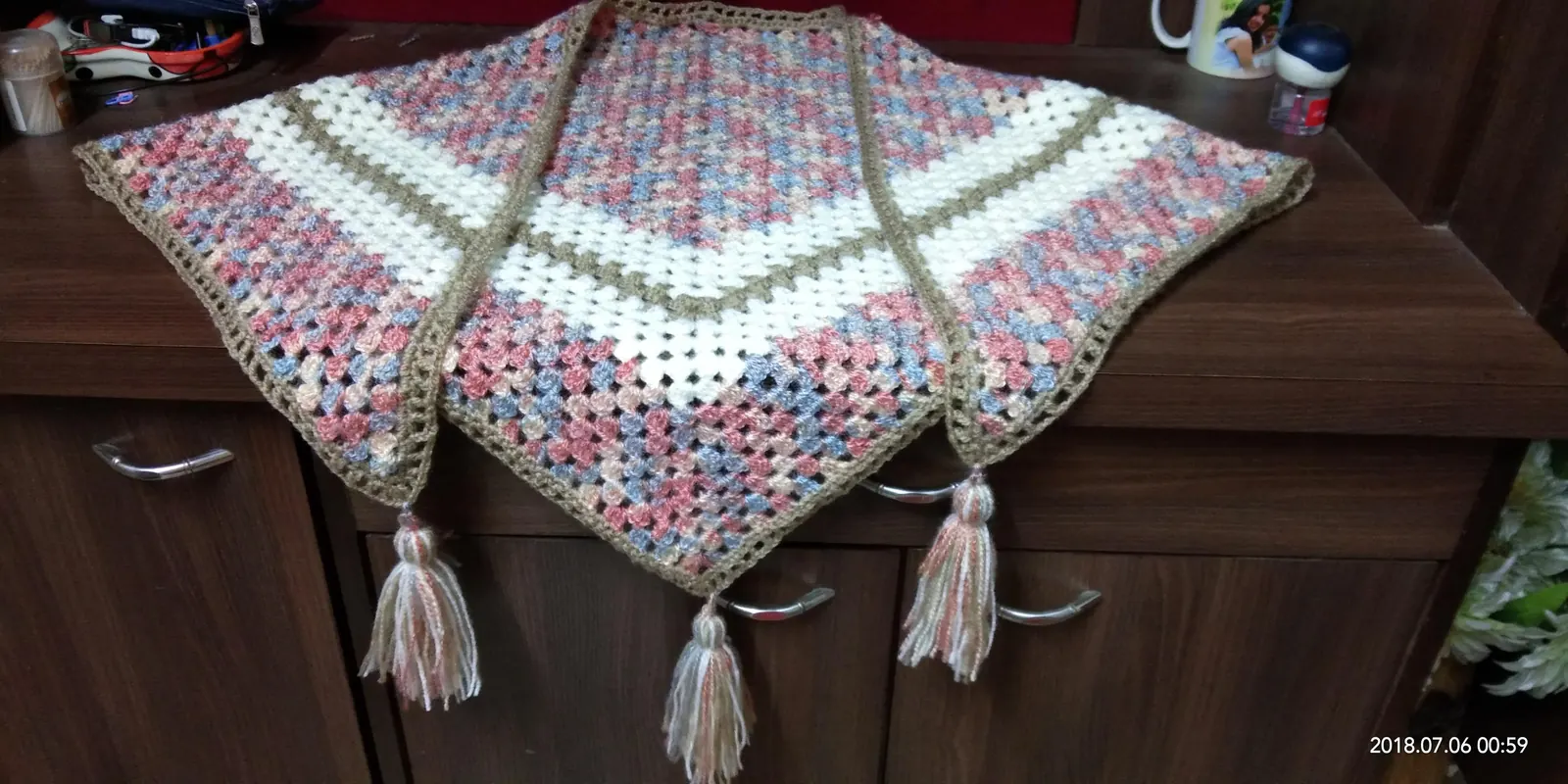 Adult crochet wrap scarf in deep tones