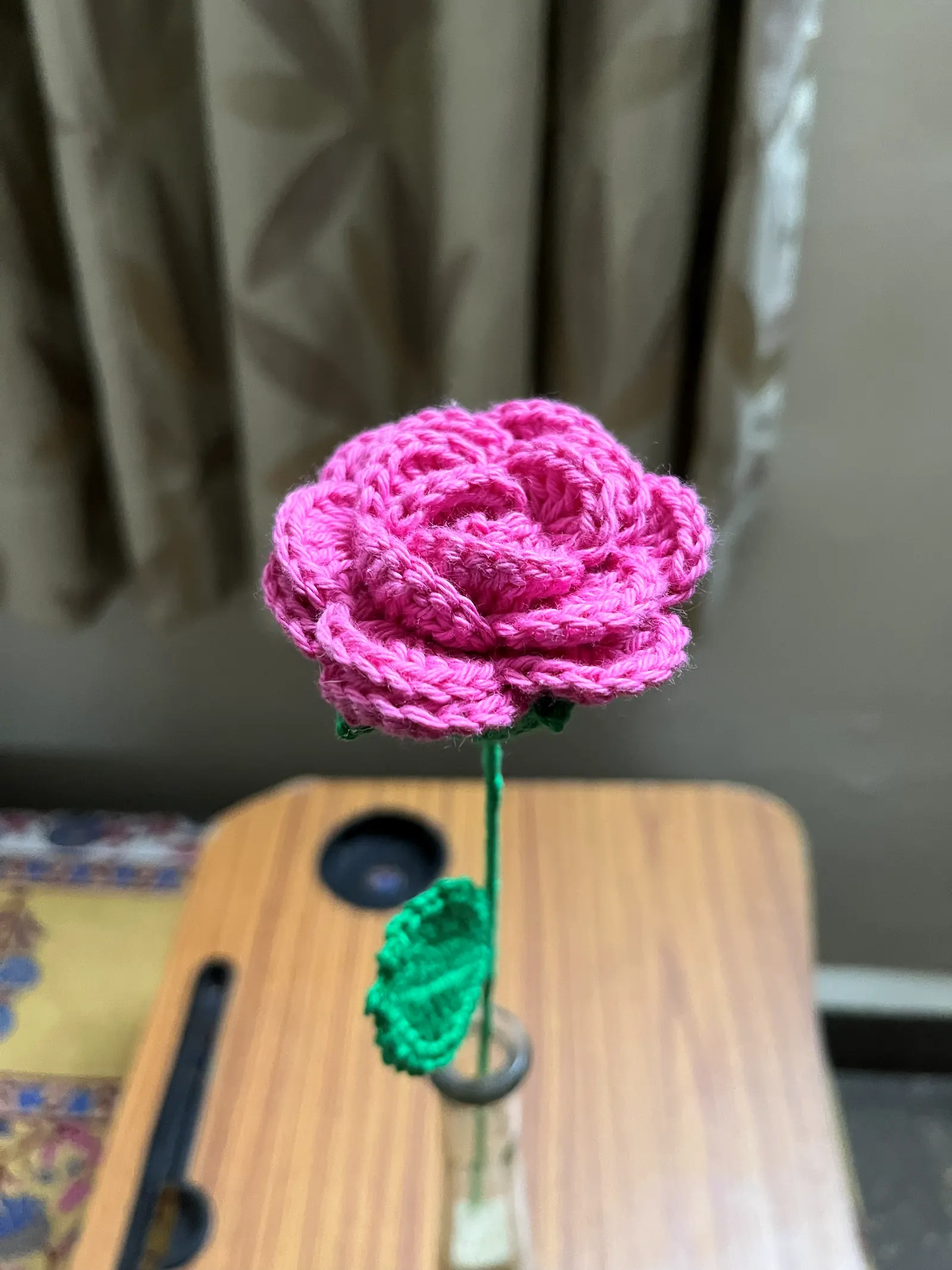 Handmade crochet flower stem