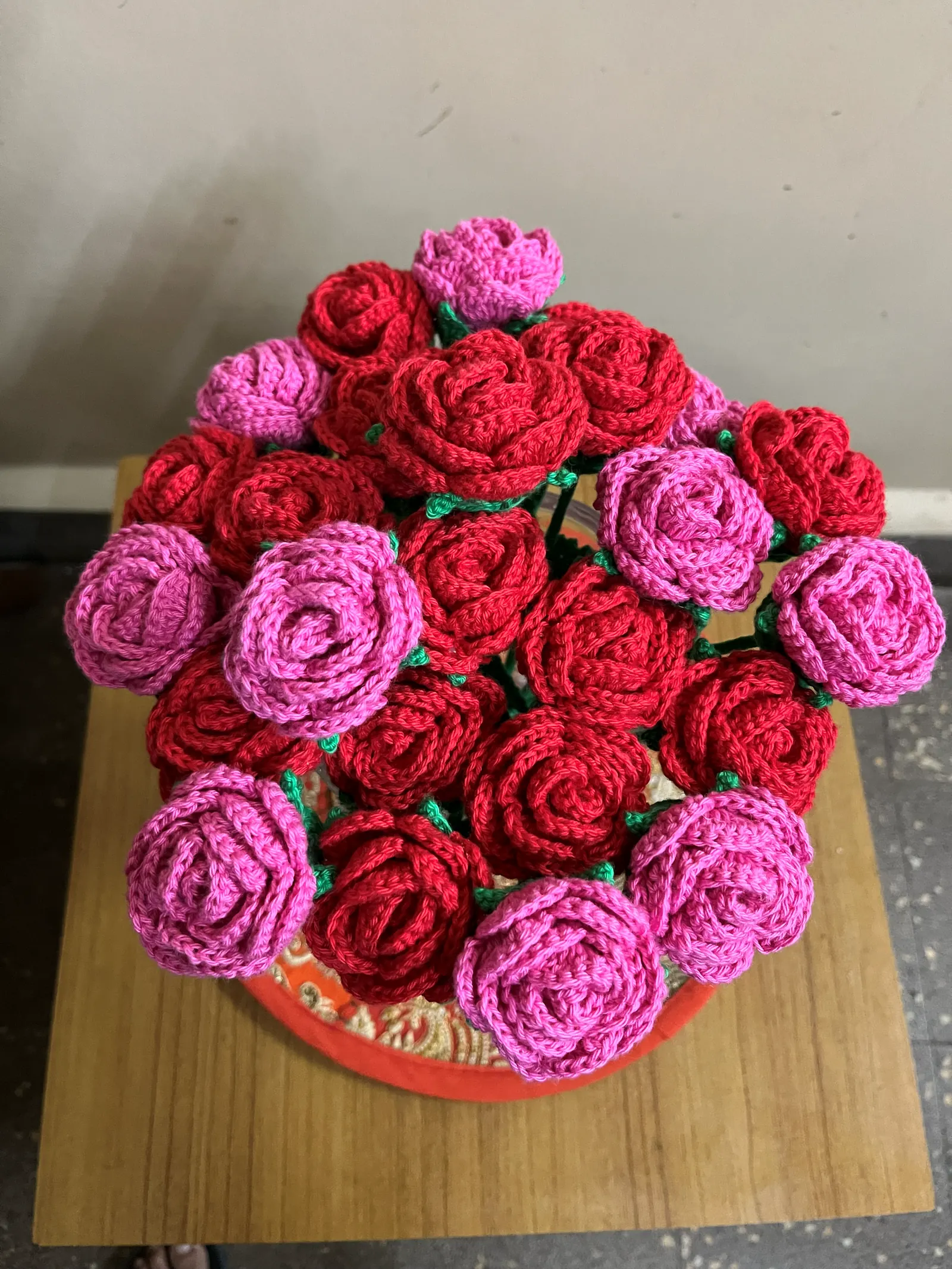 Handmade crochet rose stems