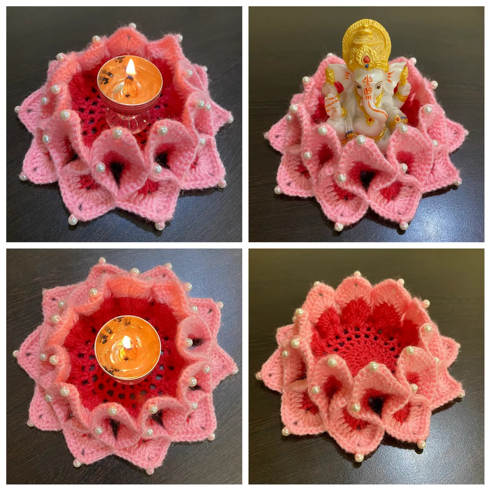 Crochet lotus decor piece for pooja setup