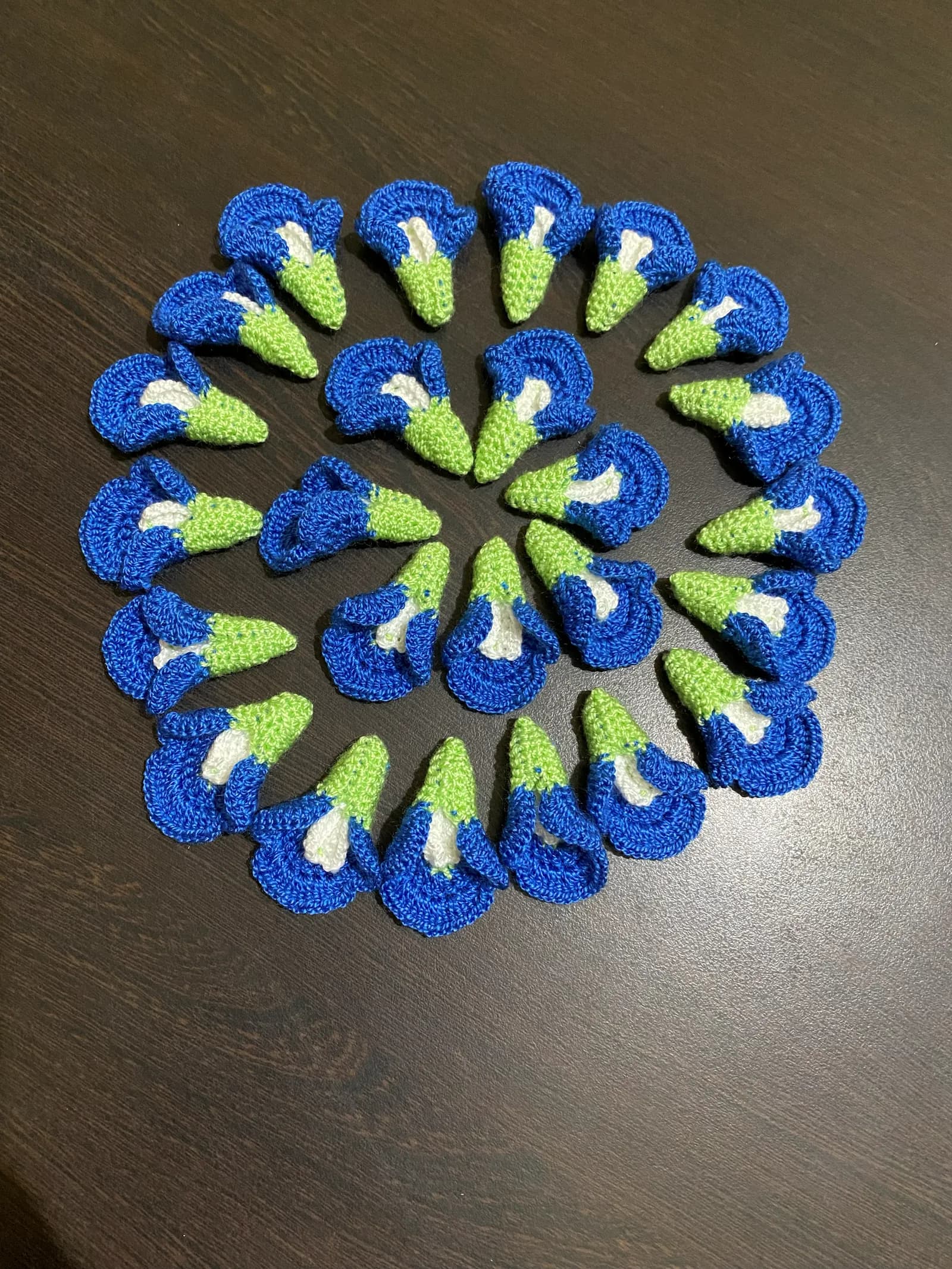 Crochet flower accents for pooja altar