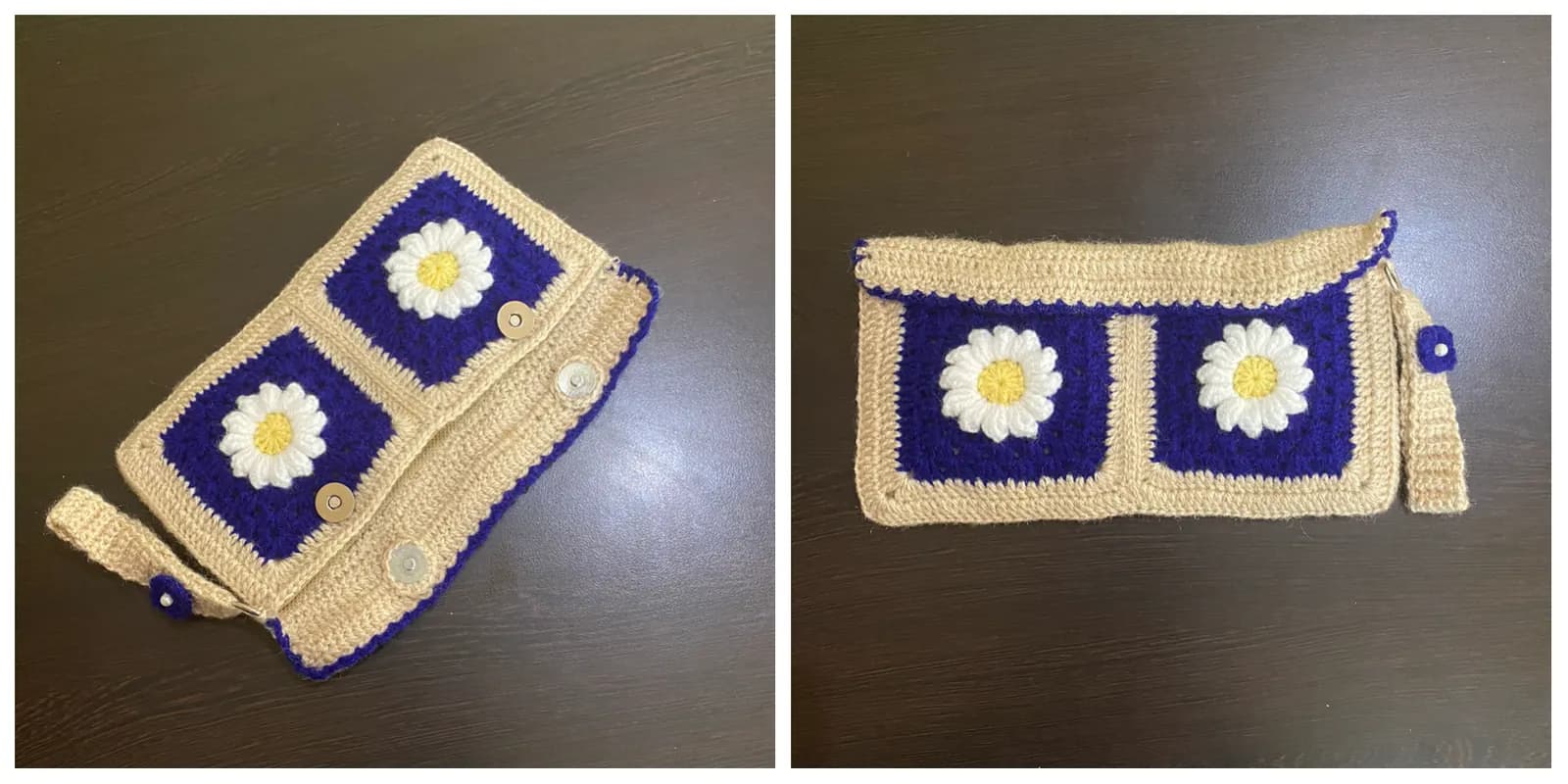 Crochet handbag with multicolor texture