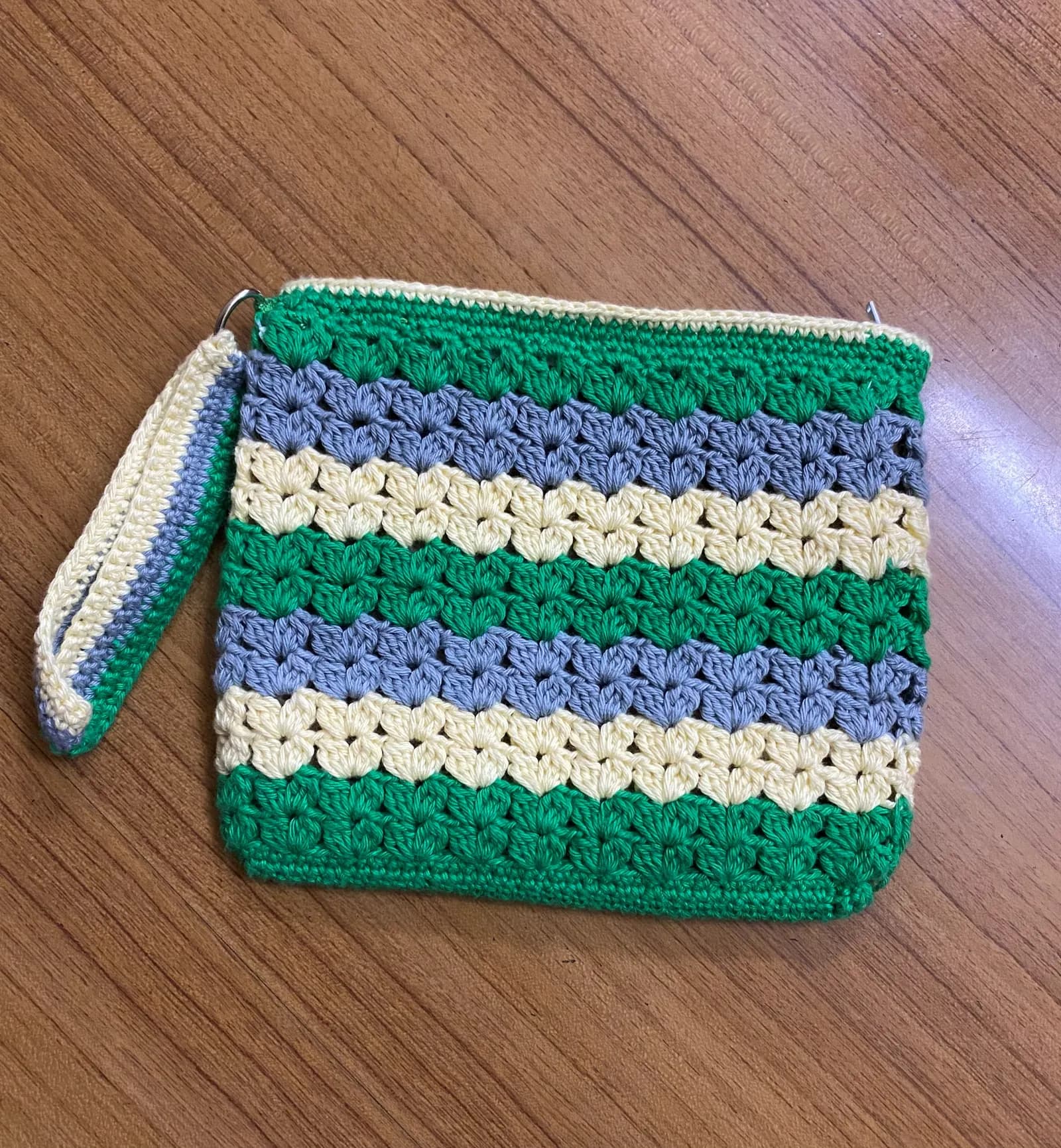 Yellow crochet drawstring pouch